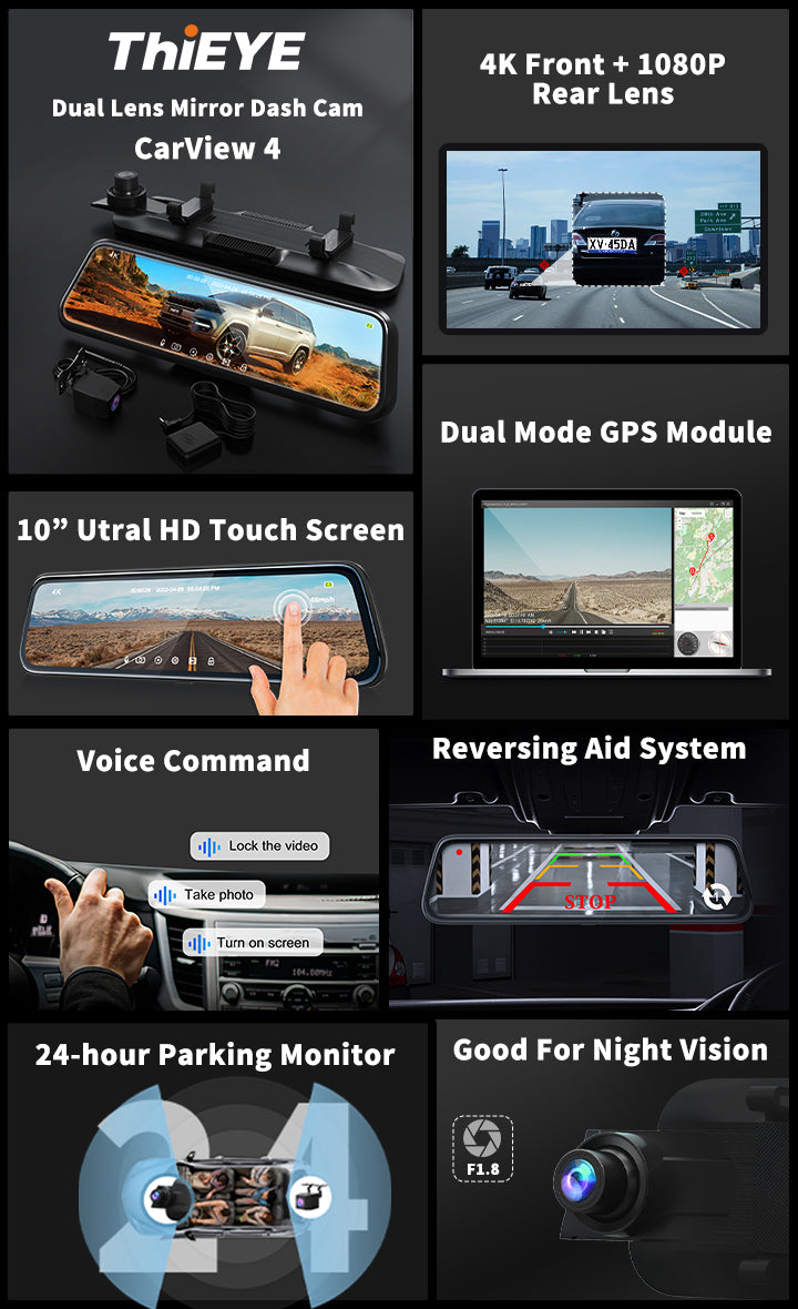 Dual Lens 4K Mirror Dash Camera CarView 4 – ThiEYE Store